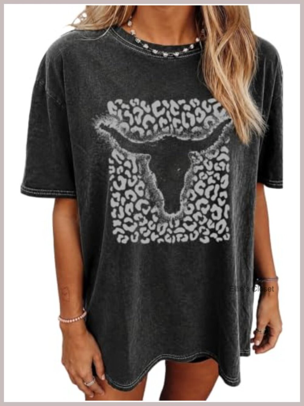 Oversized Western Cowboy Cow Skull Graphic Tee Women